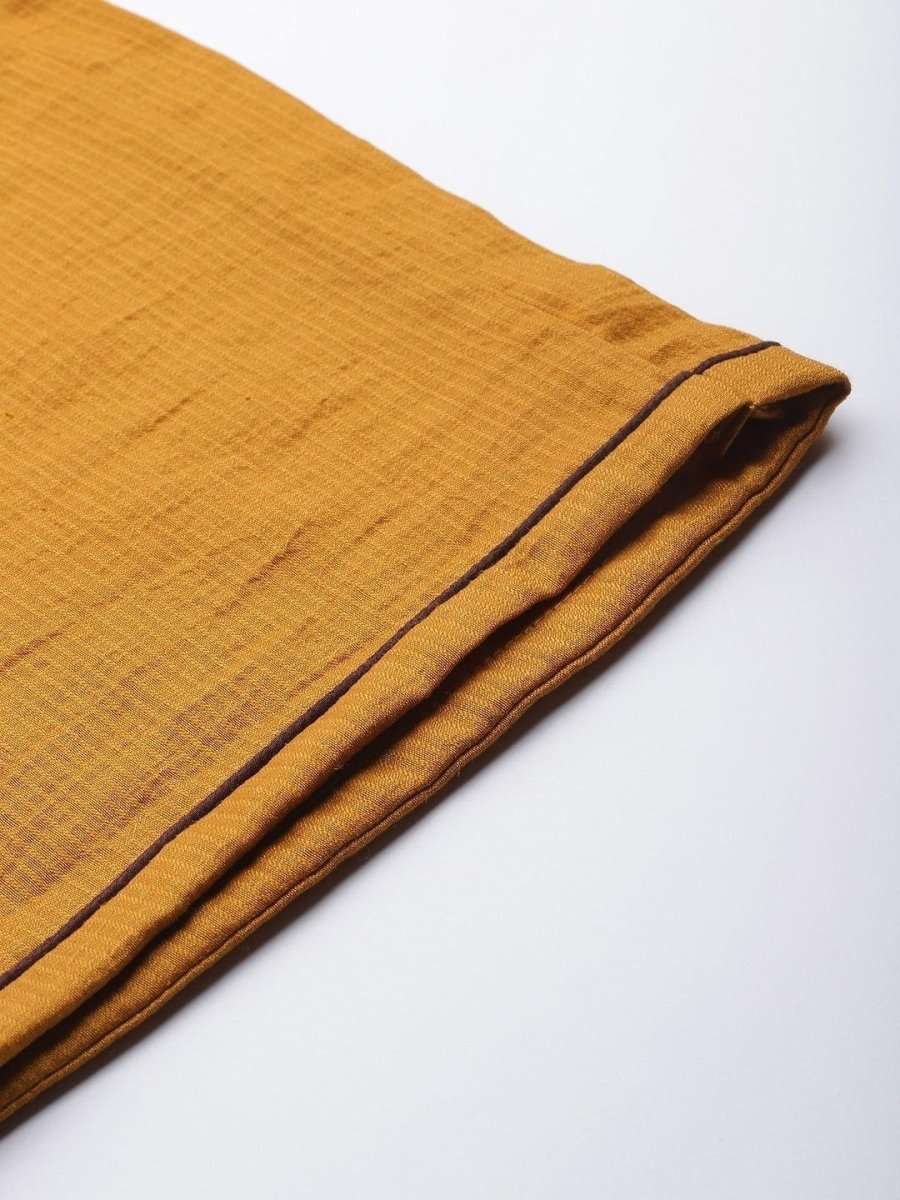 Inddus Mustard Yellow Floral Embroidered Kurta with Palazzos - inddus-us