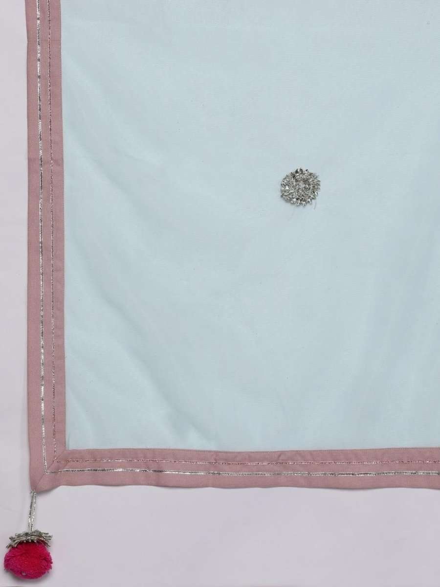 Inddus Peach-Coloured & Green Striped Kurta with Palazzos & Dupatta - inddus-us