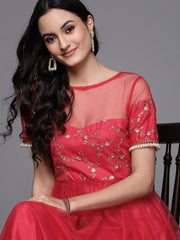 Inddus Pink Net Sequinned Maxi Dress - inddus-us