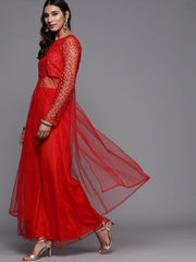 Inddus Red Sequinned Top with Palazzos & Dupatta - Inddus.com