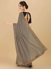 Inddus Taupe Sequinned Saree - Inddus.com