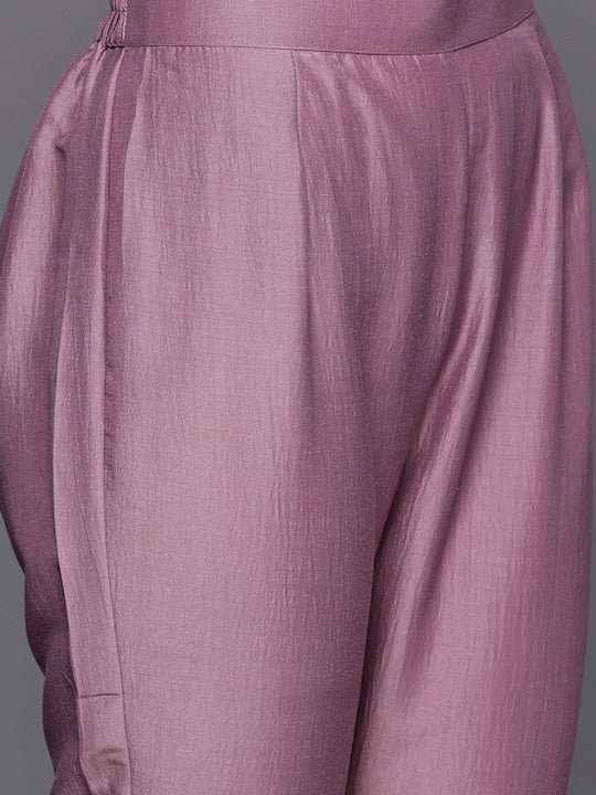 InddusFloral Yoke Design Regular Thread Work Kurta With Trousers - Inddus.com