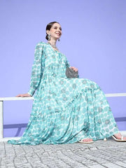 Induss Chiffon Digital Block Printed Maxi Dress - Inddus.com