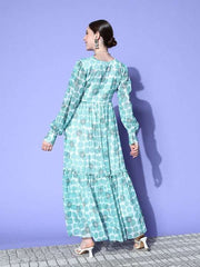 Induss Chiffon Digital Block Printed Maxi Dress - Inddus.com