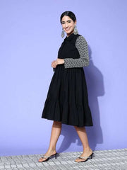 Induss Chikankari Embroidered Shirt Collar Midi Dress - Inddus.com