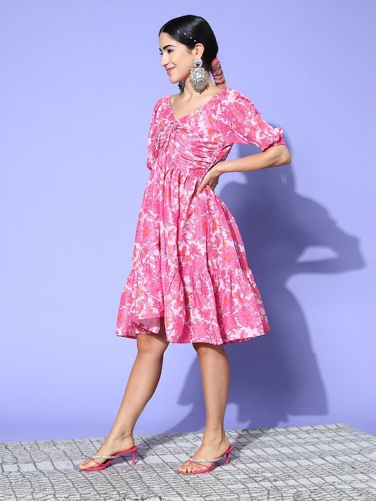 Induss Kalamkari Printed Tie-Up Midi Dress - Inddus.com