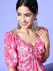 Induss Kalamkari Printed Tie-Up Midi Dress - Inddus.com