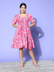 Induss Kalamkari Printed Tie-Up Midi Dress - Inddus.com