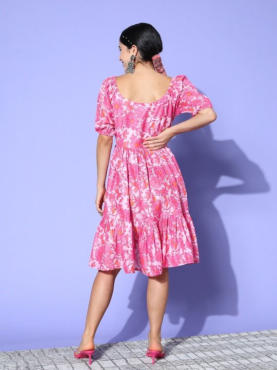 Induss Kalamkari Printed Tie-Up Midi Dress - Inddus.com