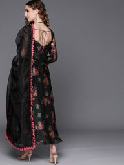 irresistible black organza printed kurta set