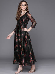 irresistible black organza printed kurta set