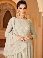 Ivory Georgette Partywear High-Slit-Style-Suit with Pant - Inddus.com