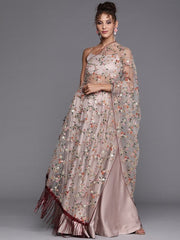 Ivory Solid SemiStitched Lehenga with Blouse and Sequinned Embroidered Dupatta - inddus-us