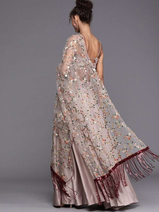 Ivory Solid SemiStitched Lehenga with Blouse and Sequinned Embroidered Dupatta - inddus-us