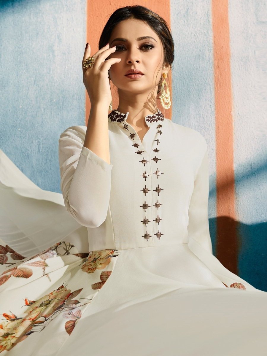 Jennifer Winget Cream Embroidered Dress - inddus-us
