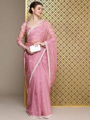 Lavender Embroidered Organza Saree