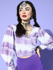 Lavender Polyester Dyed Crop Top - Inddus.com