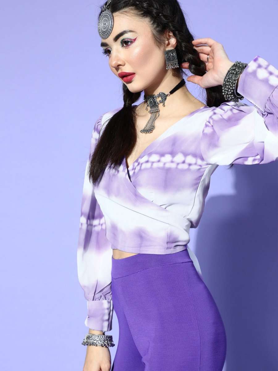 Lavender Polyester Dyed Crop Top - Inddus.com