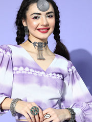 Lavender Polyester Dyed Crop Top - Inddus.com