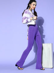 Lavender Polyester Dyed Crop Top - Inddus.com