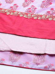 Lavender Printed Embroidered Kurta - Inddus.com