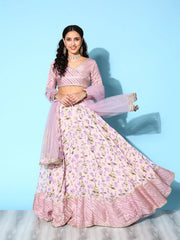 Lavender Semi-Stitched Lehenga & Unstitched Blouse With Dupatta - Inddus.com