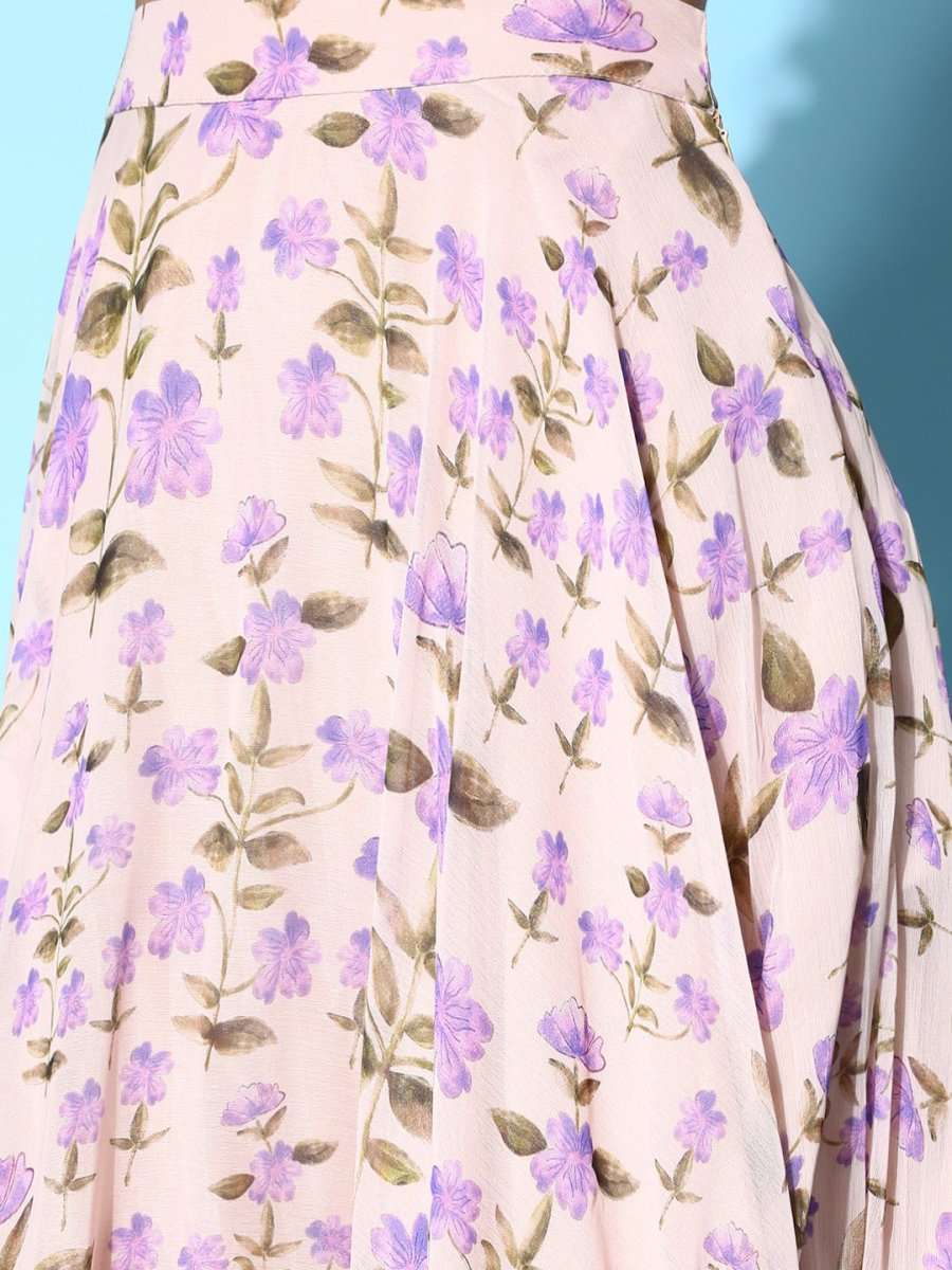 Lavender Semi-Stitched Lehenga & Unstitched Blouse With Dupatta - Inddus.com