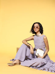 Lavender Sequinned Embroidered Top & Solid Palazzo - Inddus.com