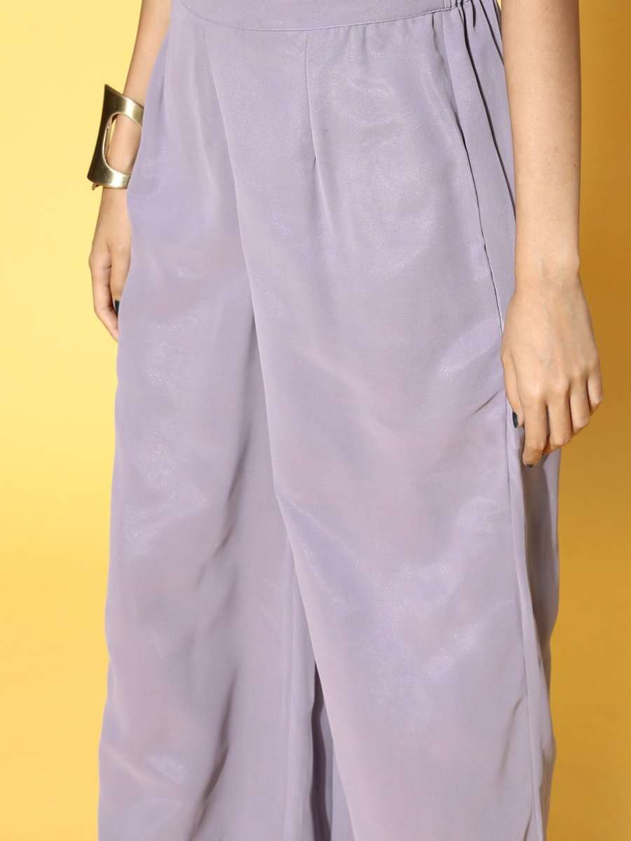 Lavender Sequinned Embroidered Top & Solid Palazzo - Inddus.com