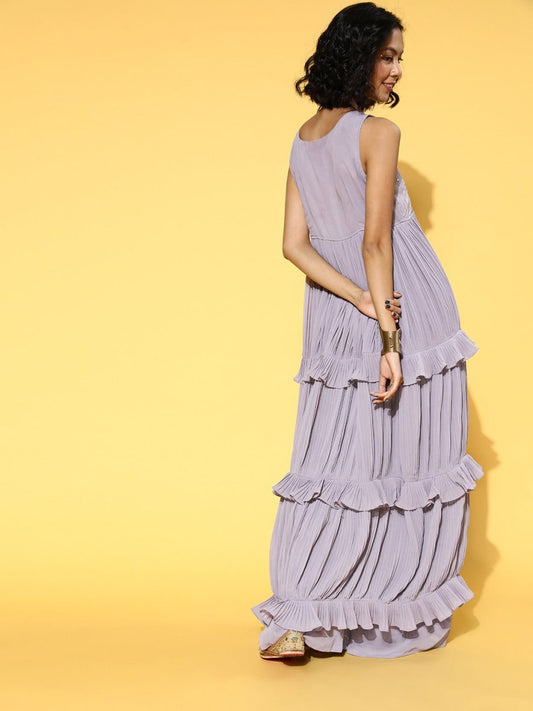 Lavender Sequinned Embroidered Top & Solid Palazzo - Inddus.com