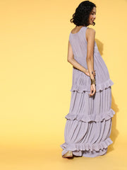 Lavender Sequinned Embroidered Top & Solid Palazzo - Inddus.com