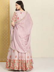 Lavender Sequinned Semi-Stitched Lehenga & Unstitched Blouse With Dupatta - Inddus.com