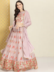 Lavender Sequinned Semi-Stitched Lehenga & Unstitched Blouse With Dupatta - Inddus.com
