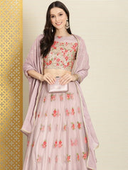 Lavender Sequinned Semi-Stitched Lehenga & Unstitched Blouse With Dupatta - Inddus.com