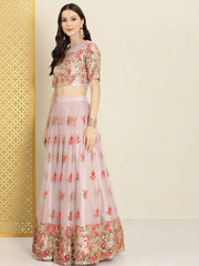 Lavender Sequinned Semi-Stitched Lehenga & Unstitched Blouse With Dupatta - Inddus.com