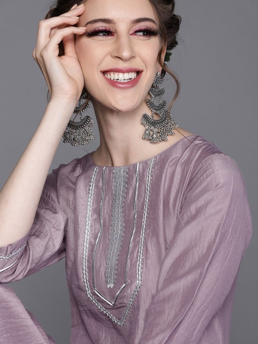 Lavender Silk Blend Solid Partywear Kurta Set - Inddus.com