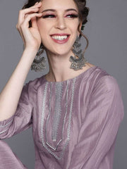 Lavender Silk Blend Solid Partywear Kurta Set - Inddus.com