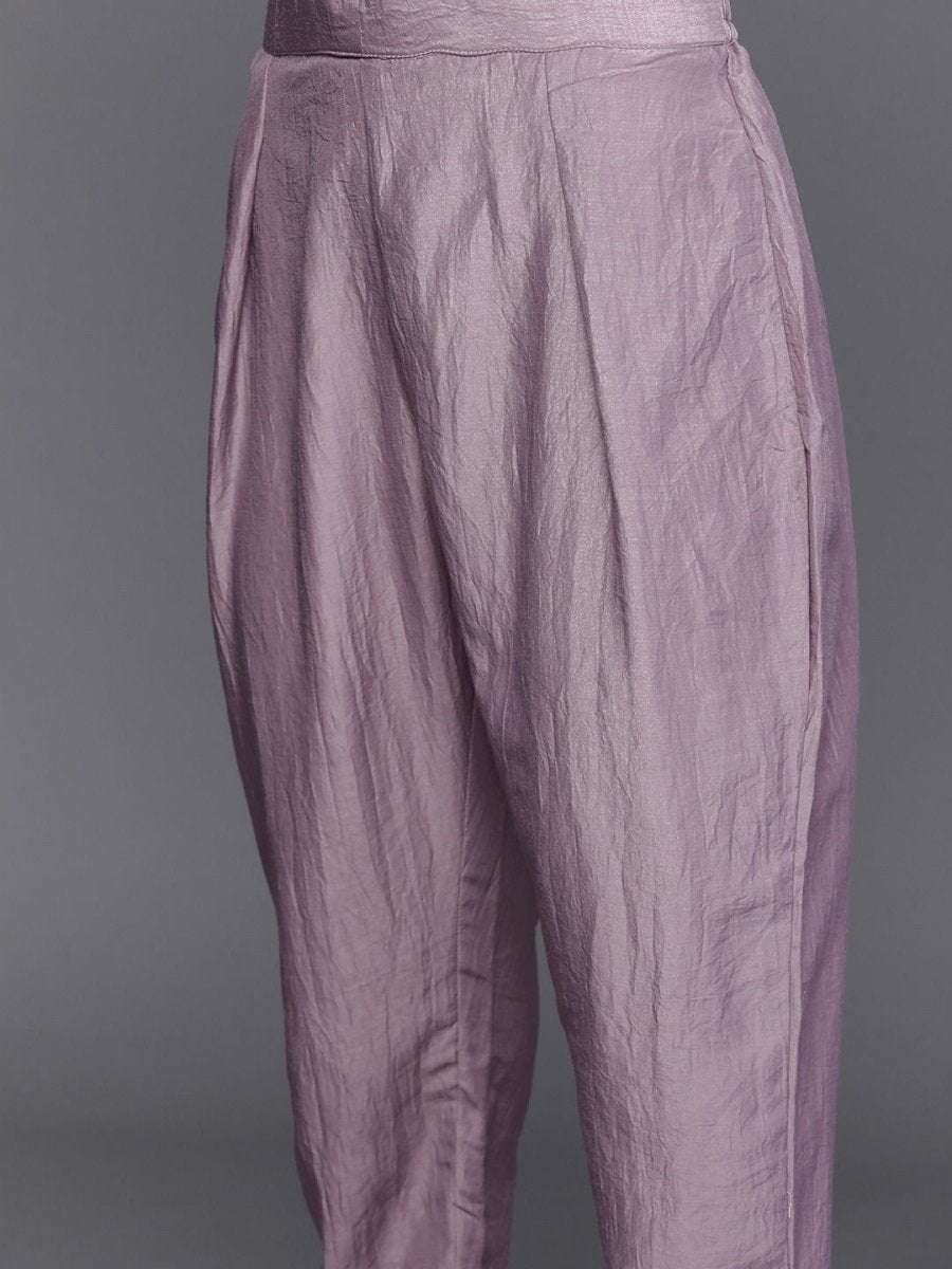 Lavender Silk Blend Solid Partywear Kurta Set - Inddus.com