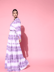 Lavender Tie and Dye Teiered Skirt with Top - Inddus.com