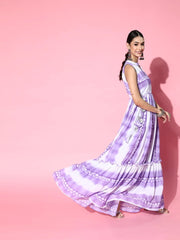 Lavender Tye and Dye Gathered Party Gown - Inddus.com