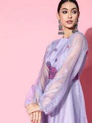 Lavender Yoke Embroidered Party Gown - Inddus.com