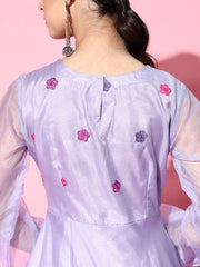 Lavender Yoke Embroidered Party Gown - Inddus.com