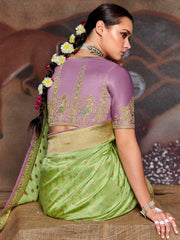 Light Green Dola Silk Embroidery Saree - Inddus.com