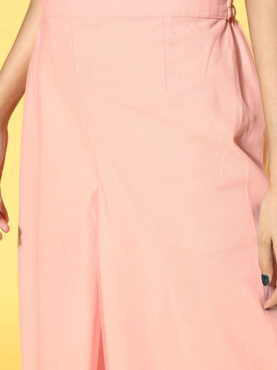 Light Pink Net Solid Top & Palazzo with Sequinned Embroidered Jacket - Inddus.com