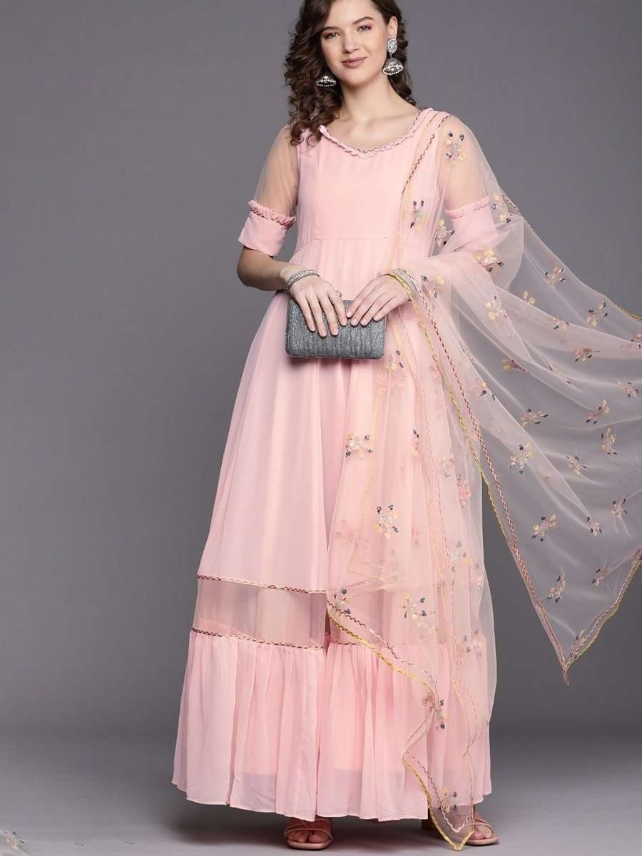 Light Pink Solid Kurta with Dupatta - Inddus.com