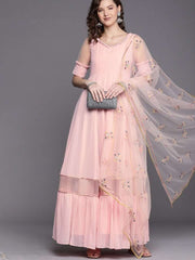 Light Pink Solid Kurta with Dupatta - Inddus.com