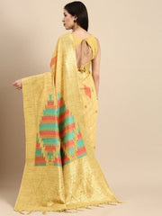 Light Yellow and Gold Woven Saree - Inddus.com