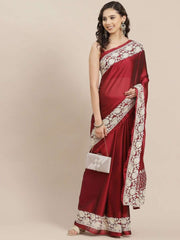 Magenta Embroidered Saree - inddus-us