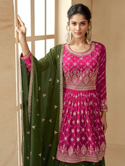 Magenta Georgette Partywear Embroidered Lehenga-Suit - Inddus.com