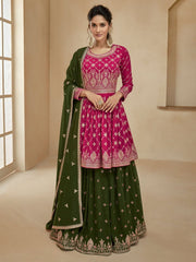 Magenta Georgette Partywear Embroidered Lehenga-Suit - Inddus.com